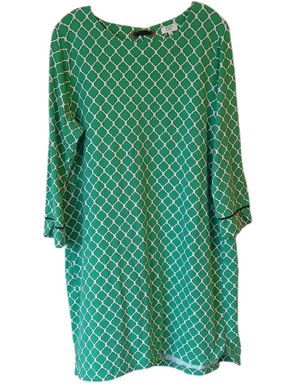 Crown & Ivy Green And White Geometric Shift Dress Size XL